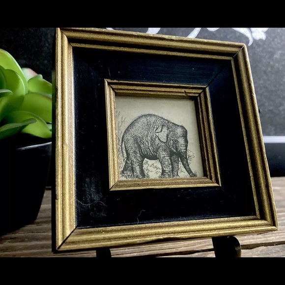 Vintage Custom Framed Elephant Pictures Set Of Two 3.5" By 3.5" - Picture 6 of 11